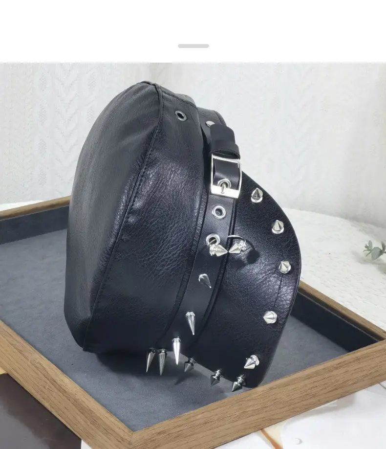 Women's Black Leather Skull Hat with Wide Brim — feature 14
