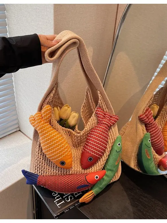 Cross-Brand Cartoon Fish Tote Bag for Women Large Capacity - Image 4