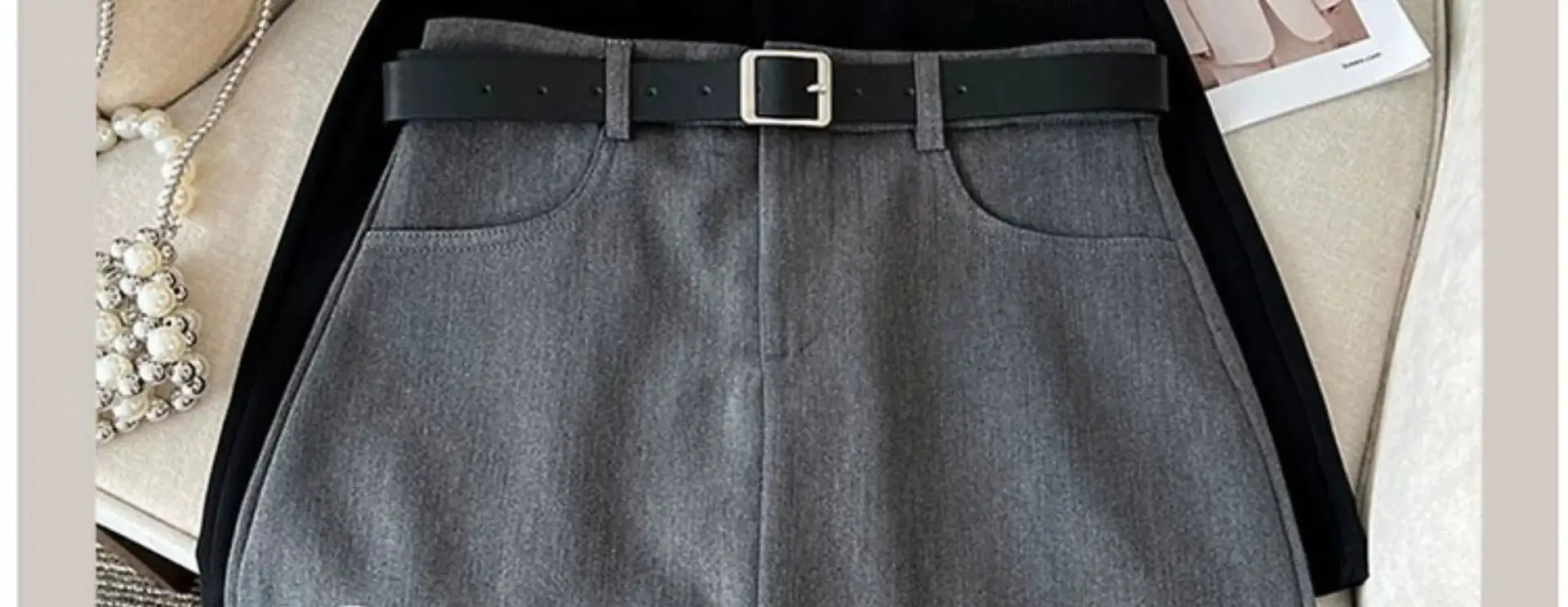Gray High-Waist Slimming Skirt for Petite Women — feature 5
