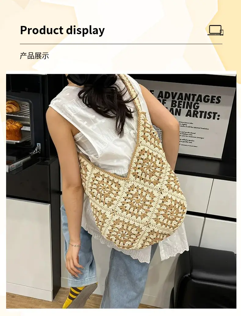 Black & White Handwoven Straw Crossbody Bag for Women — feature 5