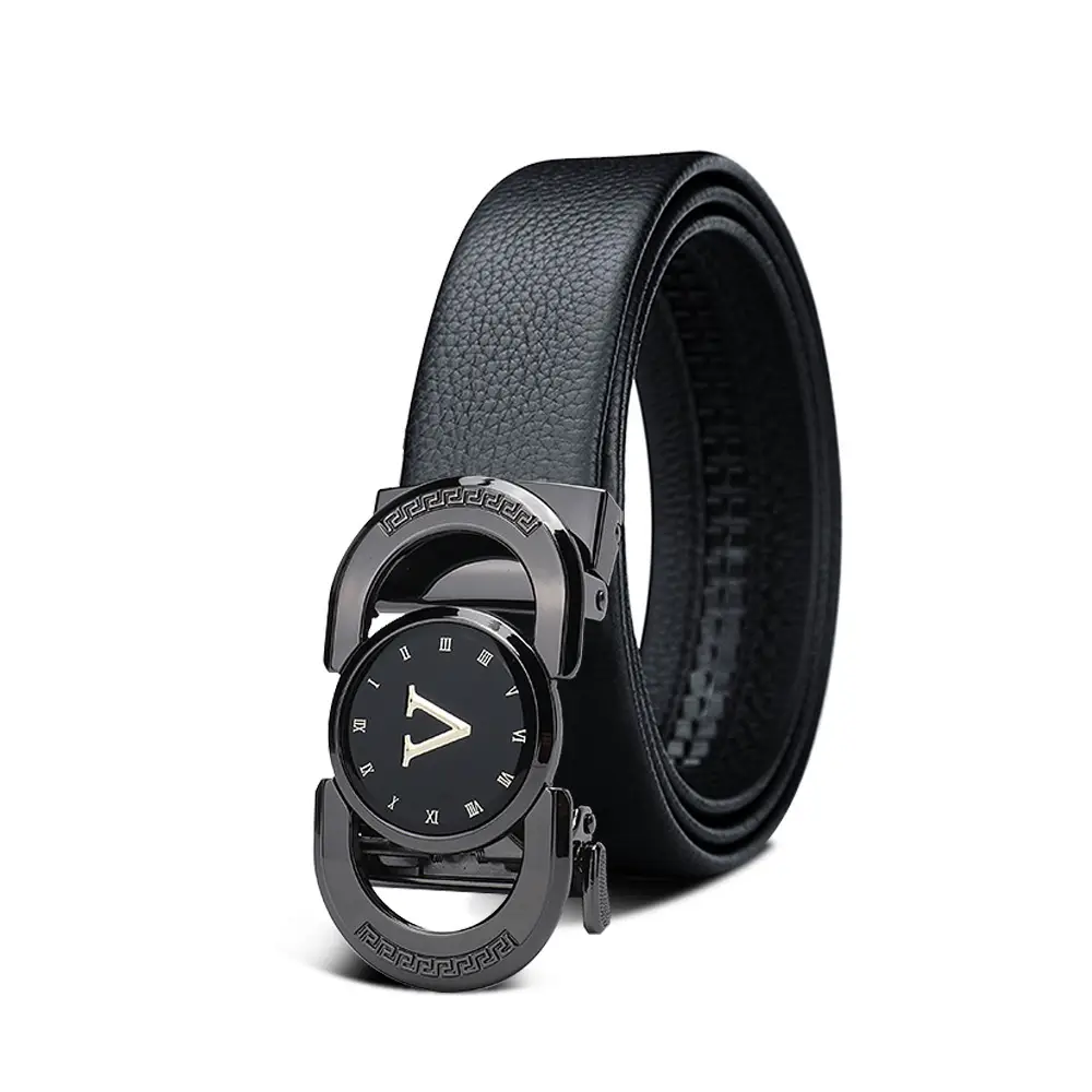 Men's Black Leather Belt with Smart Watch Buckle - Image 36