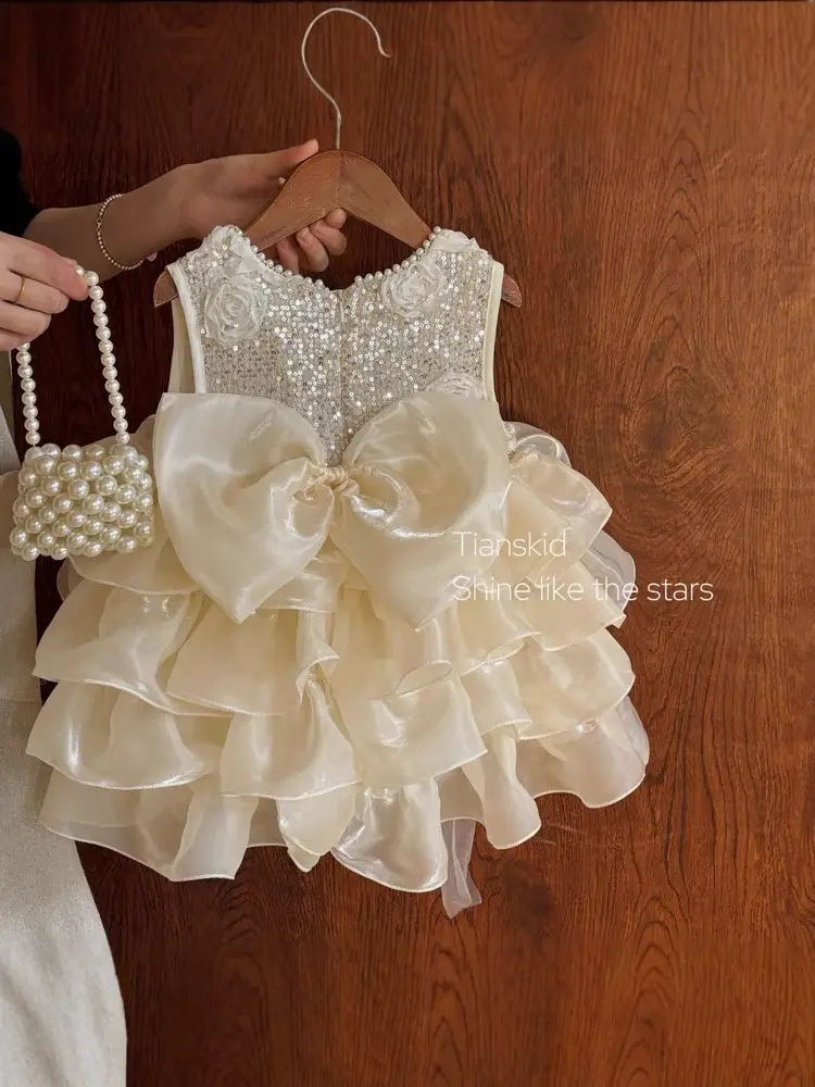 Girls' Princess Dress 2026 New Summer Style for Toddlers and Young Children, Elaborate Dress for Baby Girls' Birthday and First Birthday Party