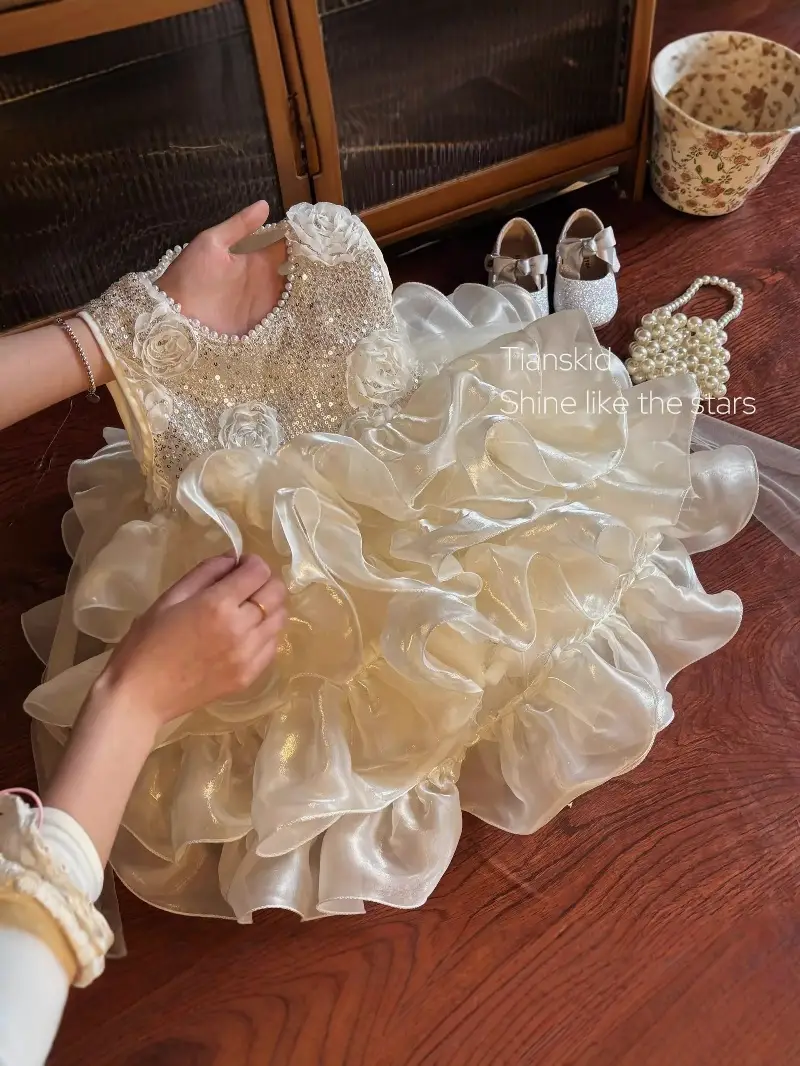 Girls' Princess Dress 2026 New Summer Style for Toddlers and Young Children, Elaborate Dress for Baby Girls' Birthday and First Birthday Party