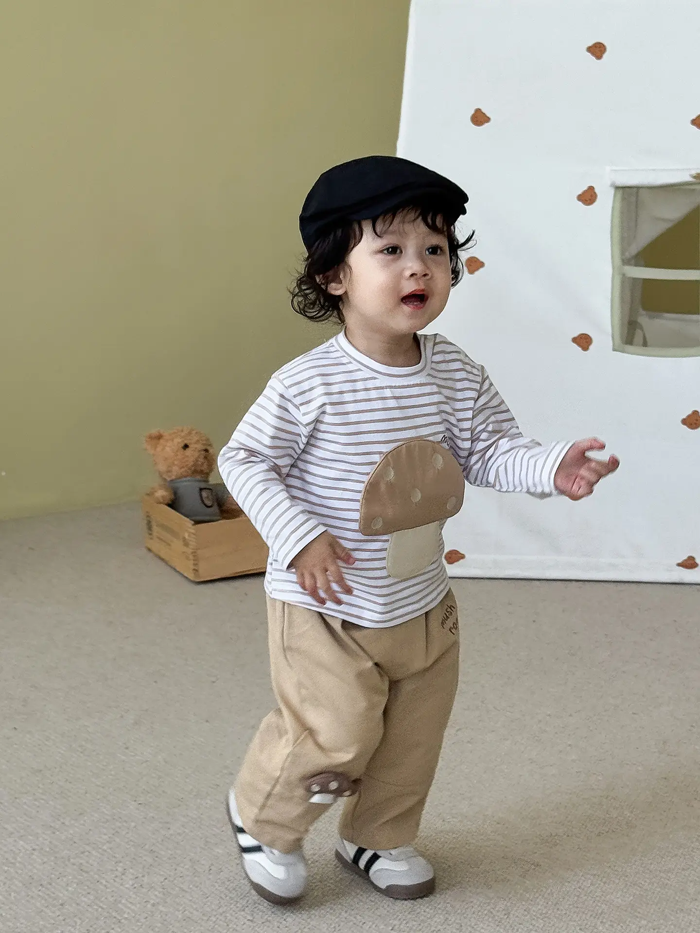 Children's Mushroom Patchwork T-Shirt Small Beige - Image 10