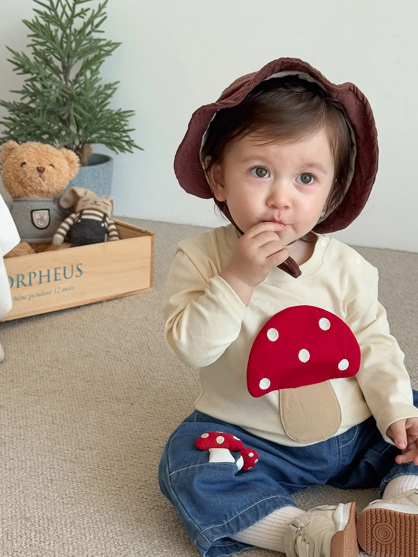 Children's Mushroom Patchwork T-Shirt Small Beige - Image 11