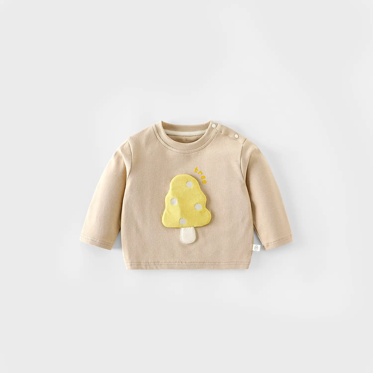 Children's Mushroom Patchwork T-Shirt Small Beige - Image 2