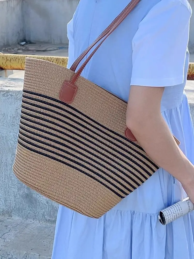 Women's Woven Straw Shoulder Bag Large Capacity - Image 5