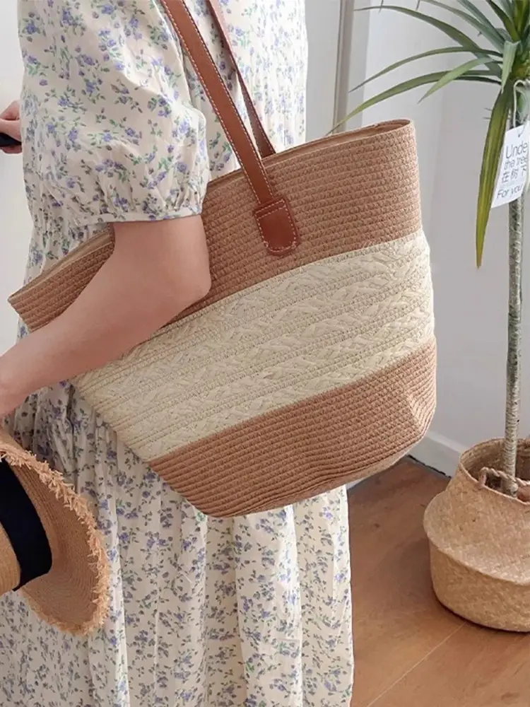 Women's Woven Straw Shoulder Bag Large Capacity - Image 6