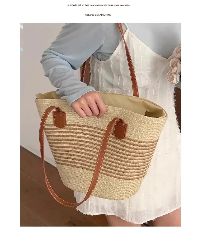 Women's Woven Straw Shoulder Bag Large Capacity — feature 12