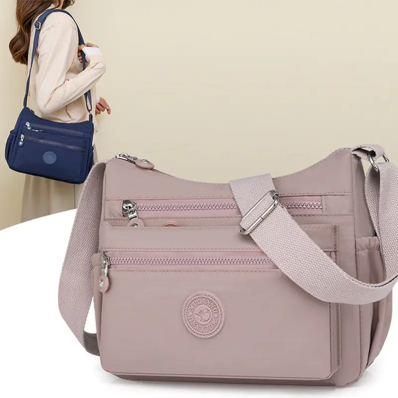 Trendy Women's Crossbody Bag Light Pink Nylon Outdoor Commuter - Image 9