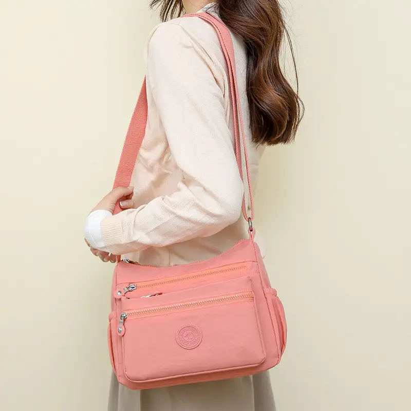 Trendy Women's Crossbody Bag Light Pink Nylon Outdoor Commuter - Image 12
