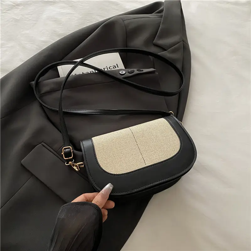 Women's Retro Crossbody Bag Black Beige 2025 - Image 2
