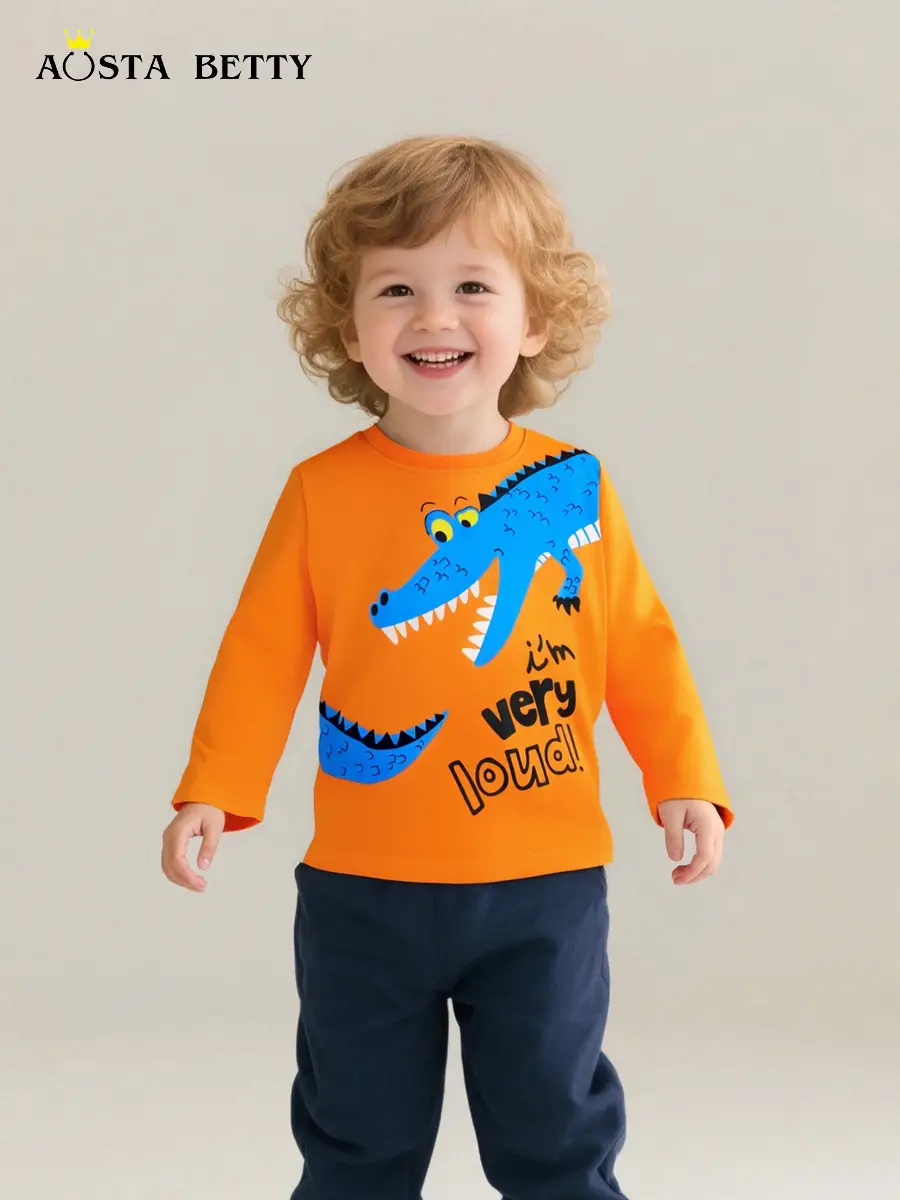 Kids T-Shirt Orange Croc Print Long Sleeve Knitted Cotton