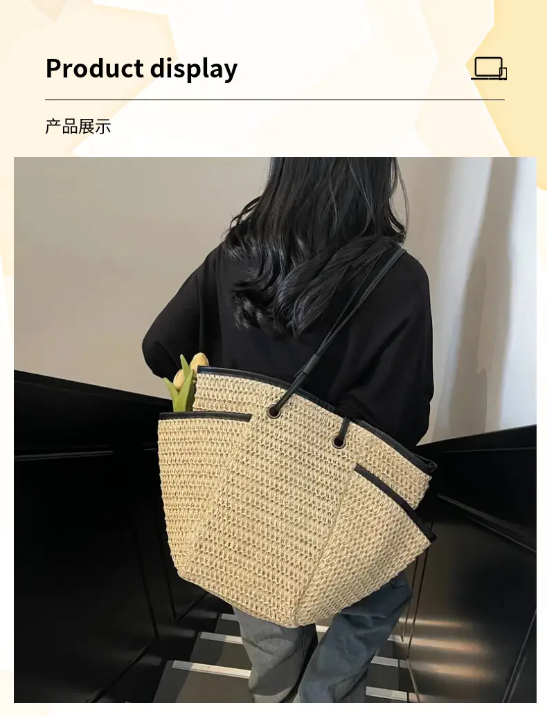 Women Straw Bag 2025 Seaside Vacation Casual Shoulder Bag — feature 5