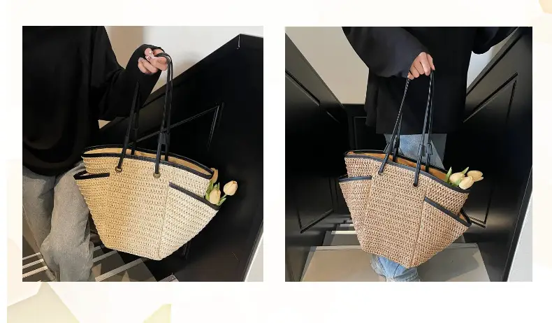 Women Straw Bag 2025 Seaside Vacation Casual Shoulder Bag — feature 6