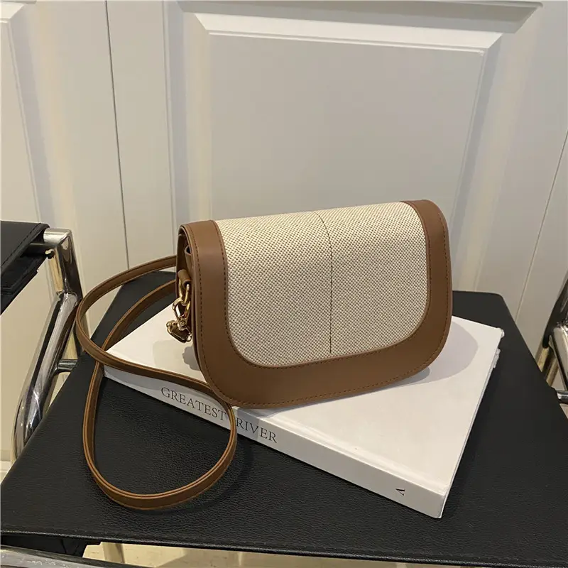 Women's Black Beige Crossbody Bag with Adjustable Strap