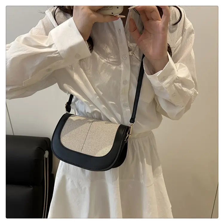 Women's Black Beige Crossbody Bag with Adjustable Strap — feature 17