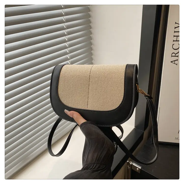 Women's Black Beige Crossbody Bag with Adjustable Strap — feature 23