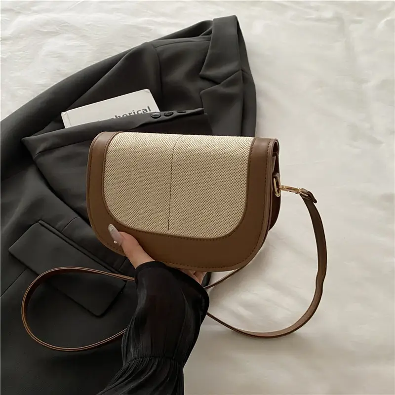 Women's Black Beige Crossbody Bag with Adjustable Strap