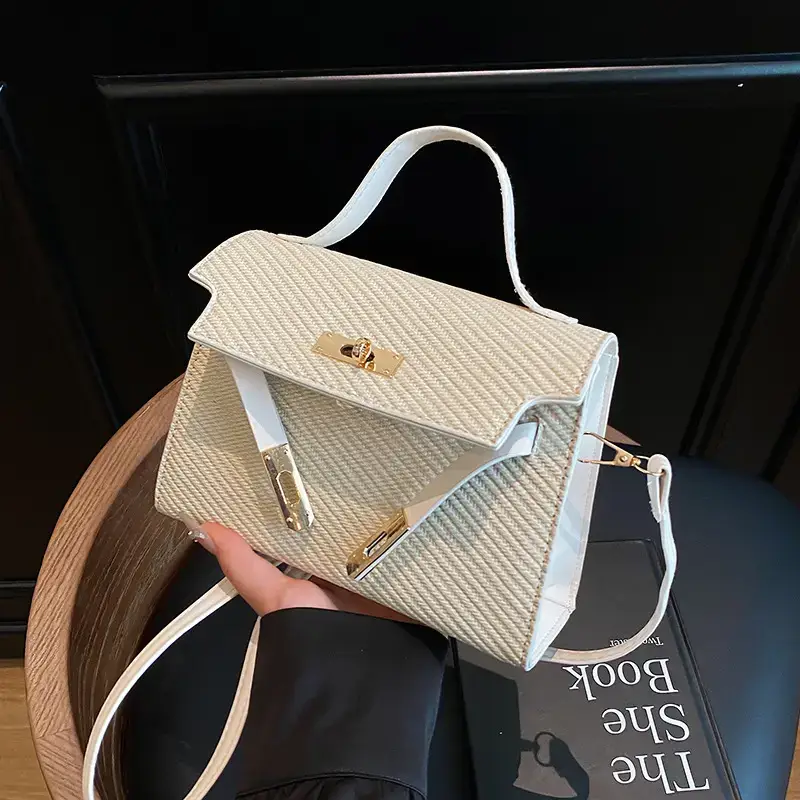 Niche High-End Textured Crossbody Bag White Gold - Image 2
