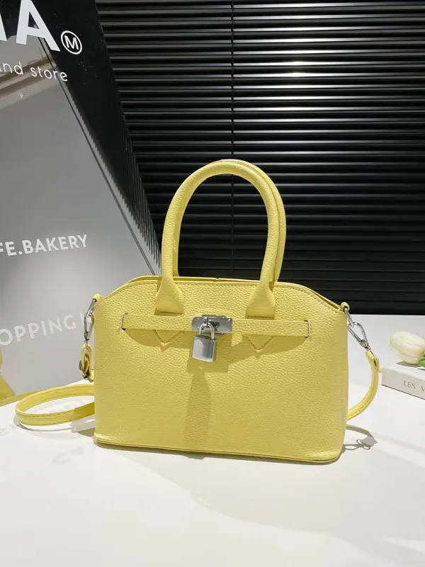 Yellow Korean Style Women's Shoulder Bag with Lock Closure - Image 6