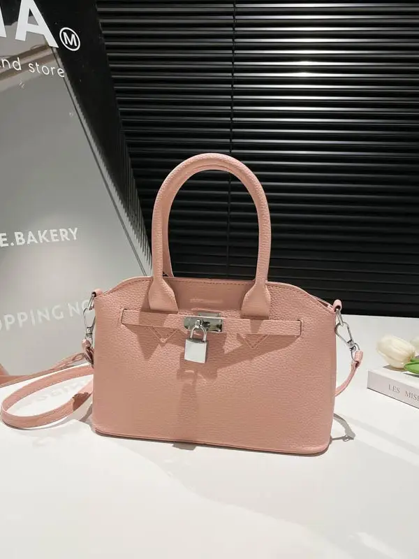 Yellow Korean Style Women's Shoulder Bag with Lock Closure - Image 7