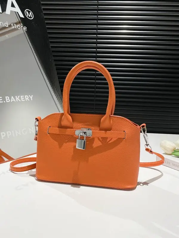 Yellow Korean Style Women's Shoulder Bag with Lock Closure - Image 10