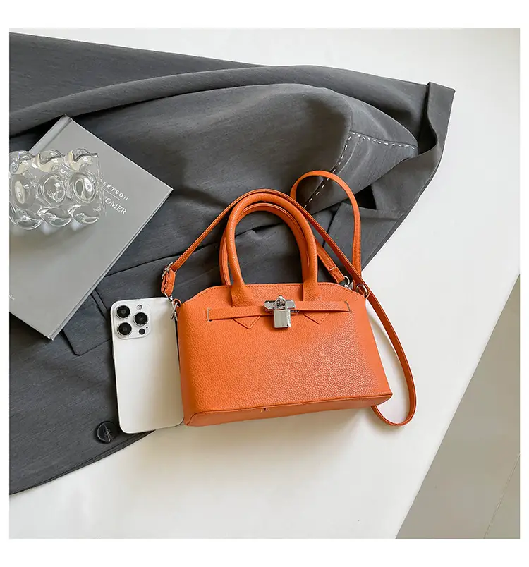 Yellow Korean Style Women's Shoulder Bag with Lock Closure — feature 12