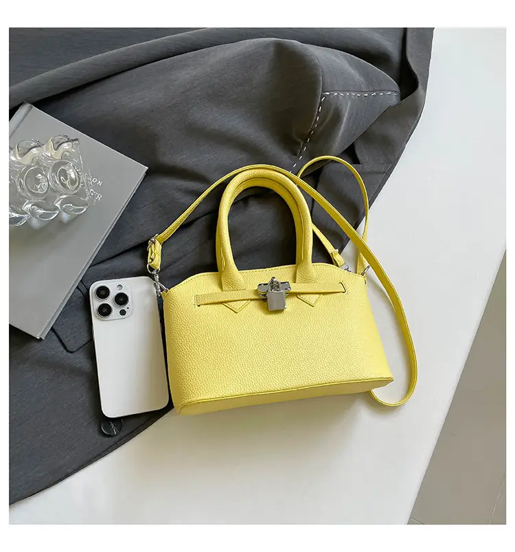 Yellow Korean Style Women's Shoulder Bag with Lock Closure — feature 18