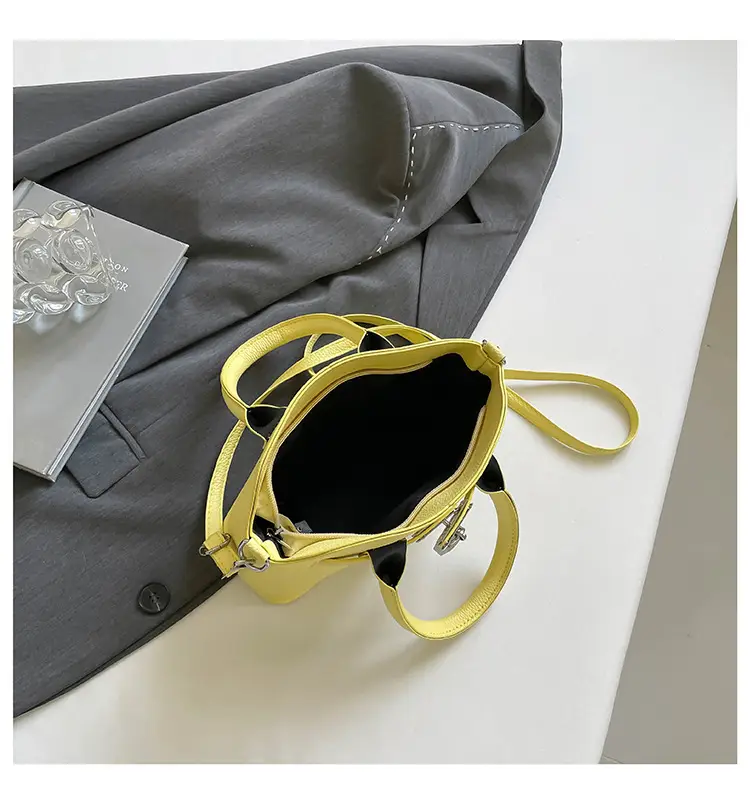 Yellow Korean Style Women's Shoulder Bag with Lock Closure — feature 20