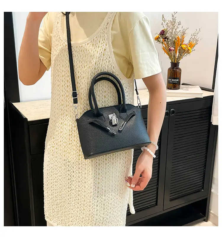 Yellow Korean Style Women's Shoulder Bag with Lock Closure — feature 7