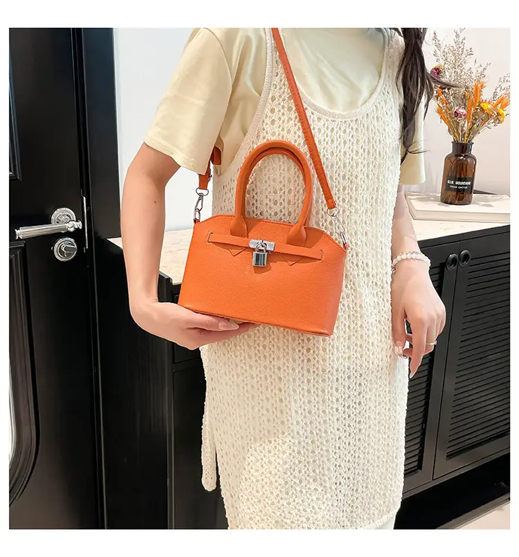 Yellow Korean Style Women's Shoulder Bag with Lock Closure — feature 8