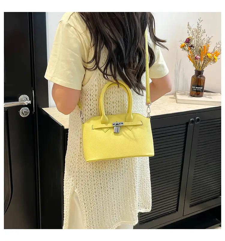 Yellow Korean Style Women's Shoulder Bag with Lock Closure — feature 9