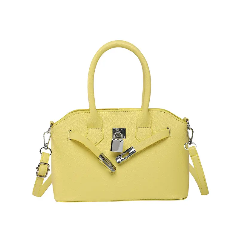 Yellow Korean Style Women's Shoulder Bag with Lock Closure - Image 2