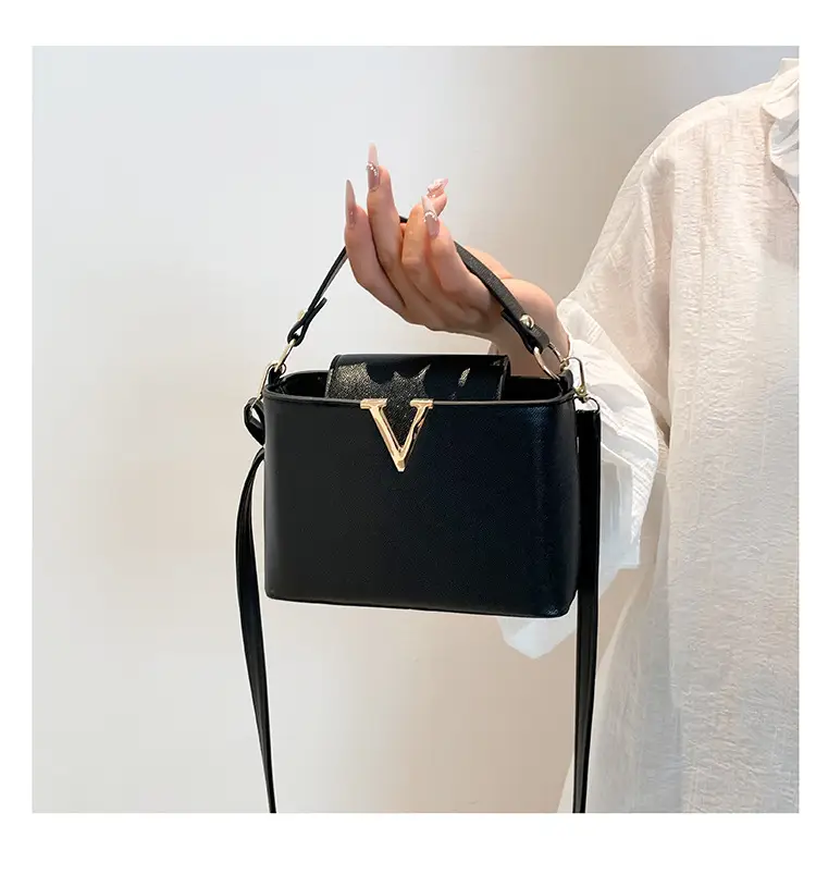 Black Gold V-Logo One Shoulder Crossbody Bag — feature 9