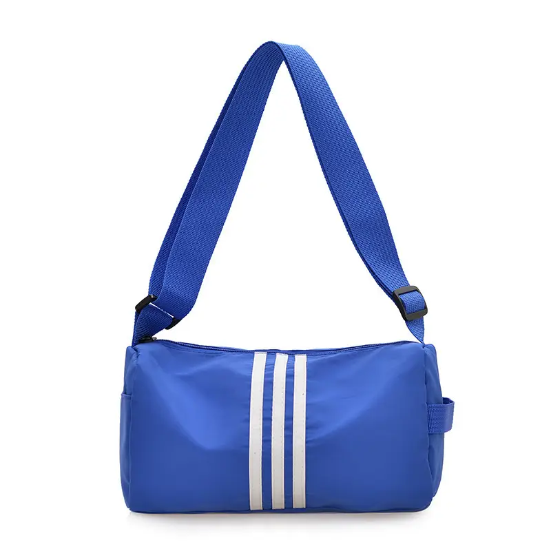 Blue Striped Nylon Fitness Bag for Women Large Capacity
