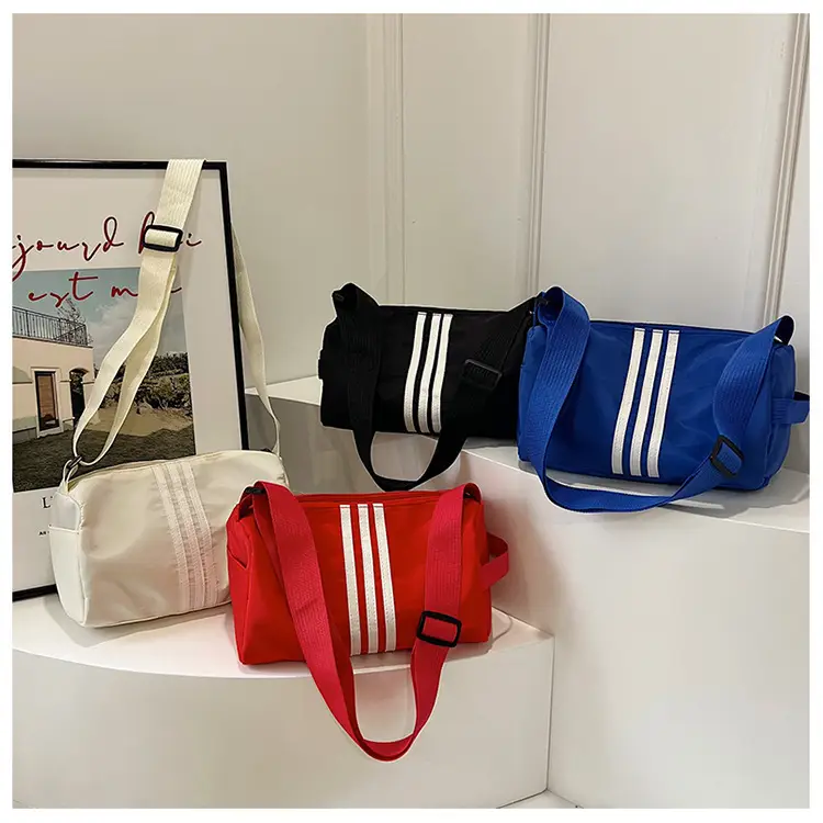 Blue Striped Nylon Fitness Bag for Women Large Capacity — feature 7