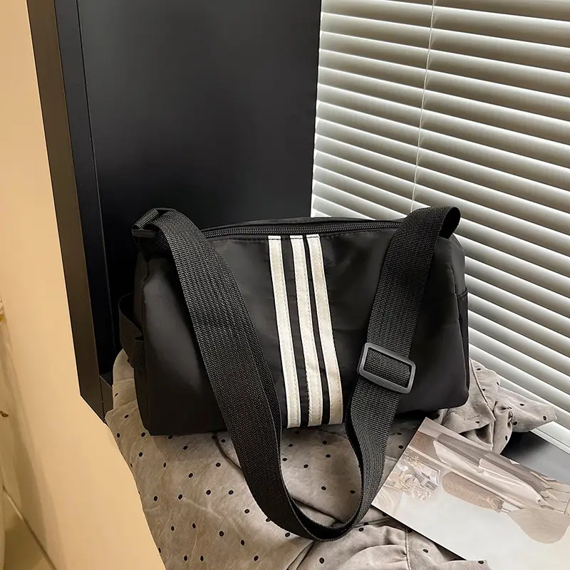 Blue Striped Nylon Fitness Bag for Women Large Capacity