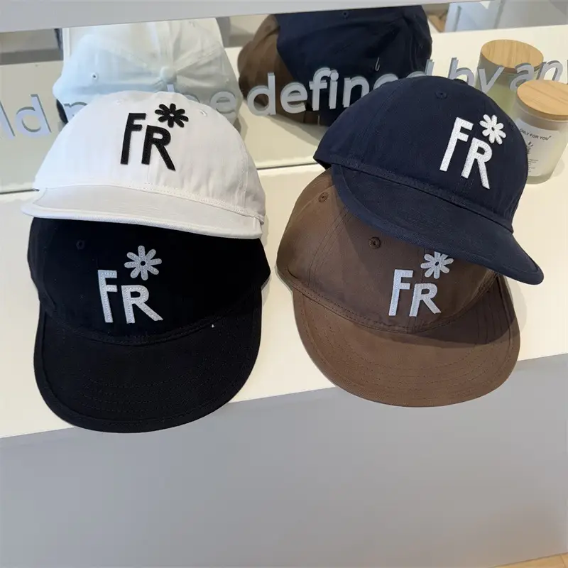 Women FR Embroidered Baseball Cap Brown Black White