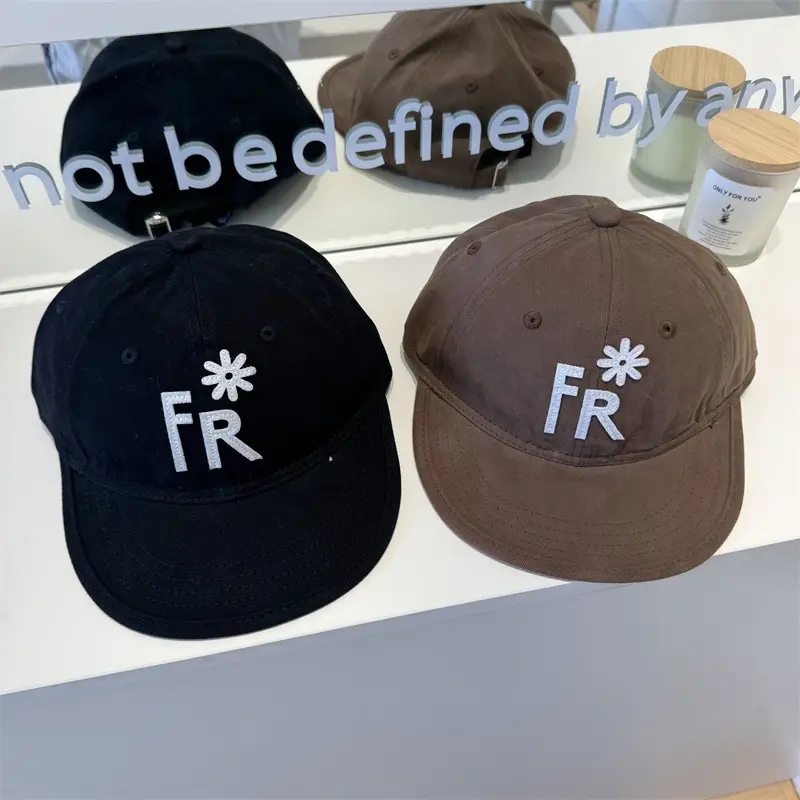 Women FR Embroidered Baseball Cap Brown Black White