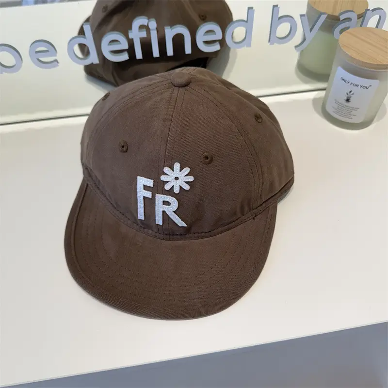 Women FR Embroidered Baseball Cap Brown Black White