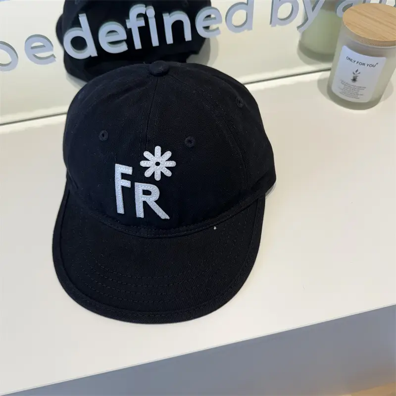 Women FR Embroidered Baseball Cap Brown Black White