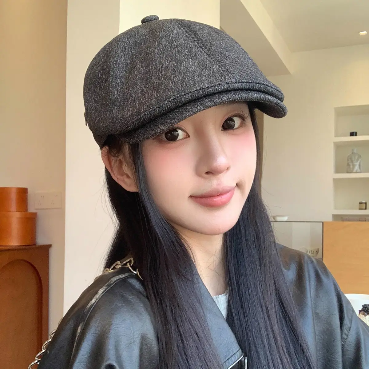 Women White Cap Retro Distressed Spring Autumn Beret Small - Image 5