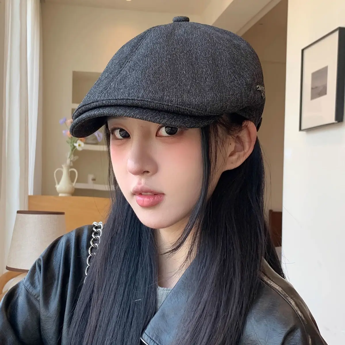 Women White Cap Retro Distressed Spring Autumn Beret Small - Image 6