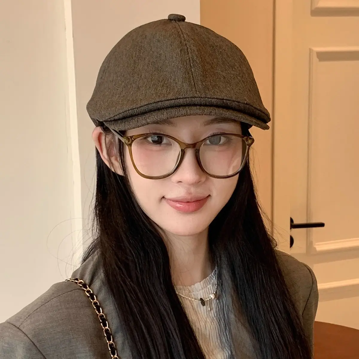 Women White Cap Retro Distressed Spring Autumn Beret Small - Image 8