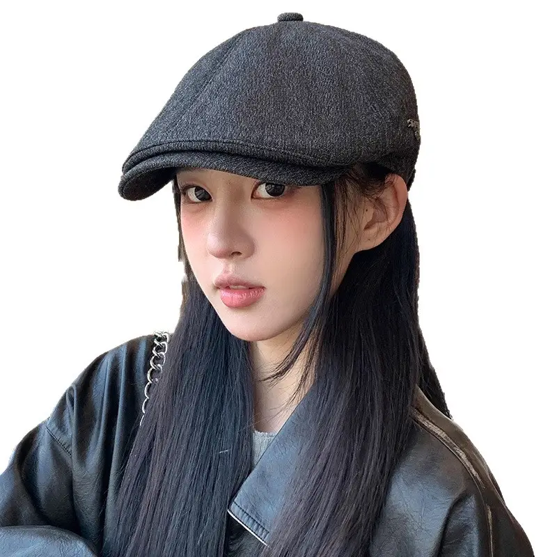 Women White Cap Retro Distressed Spring Autumn Beret Small - Image 9