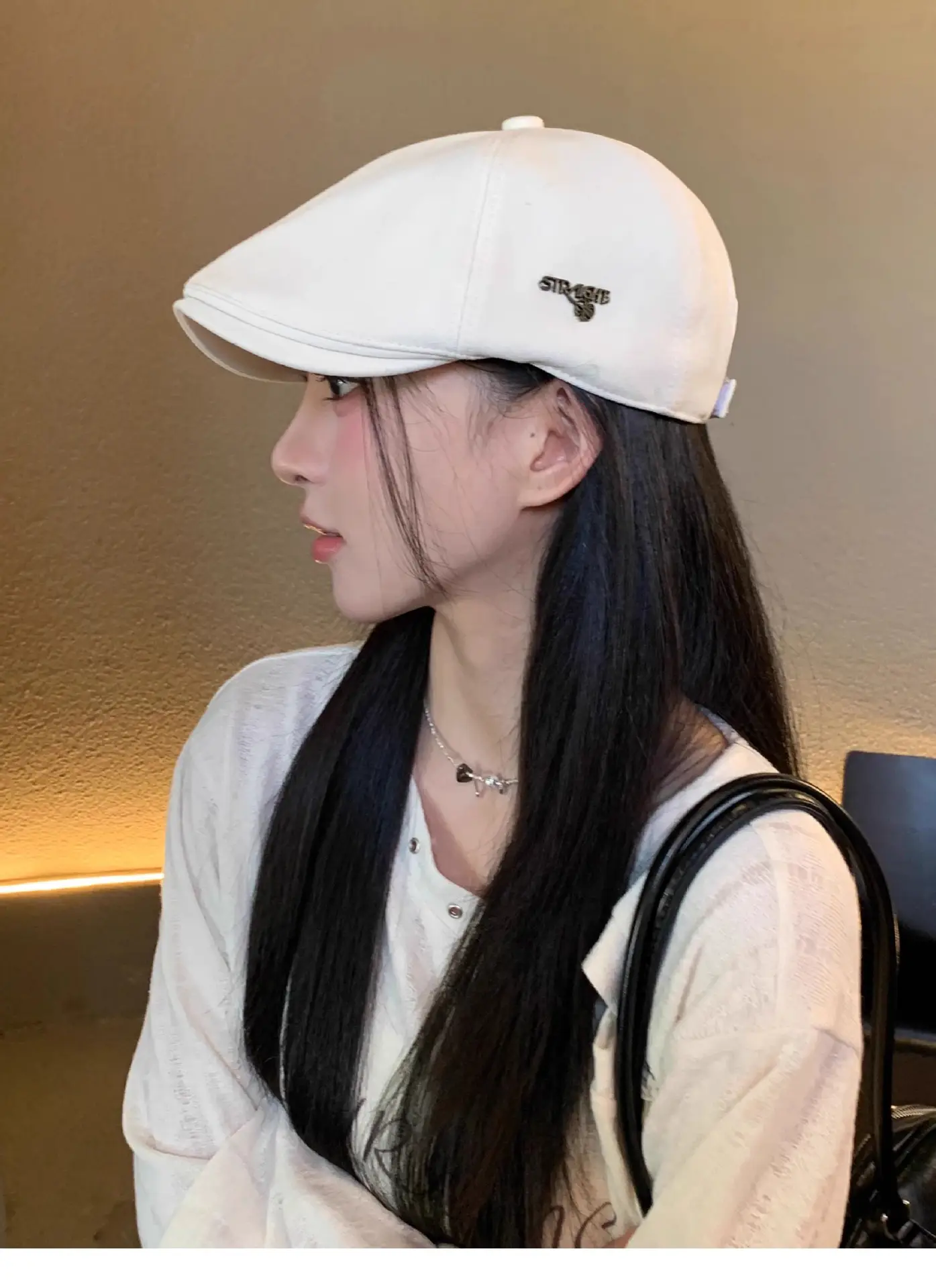 Women White Cap Retro Distressed Spring Autumn Beret Small — feature 11