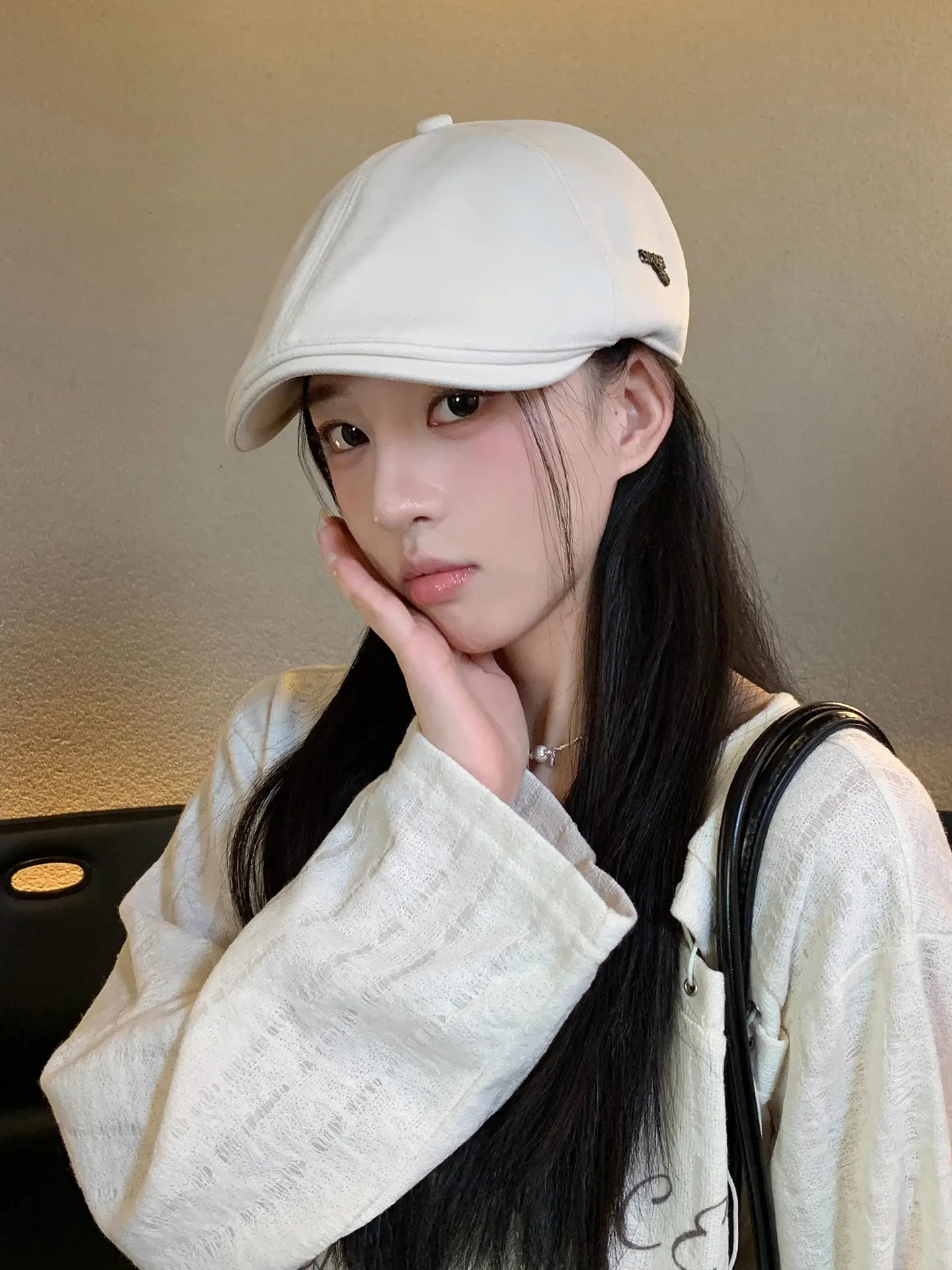 Women White Cap Retro Distressed Spring Autumn Beret Small — feature 12
