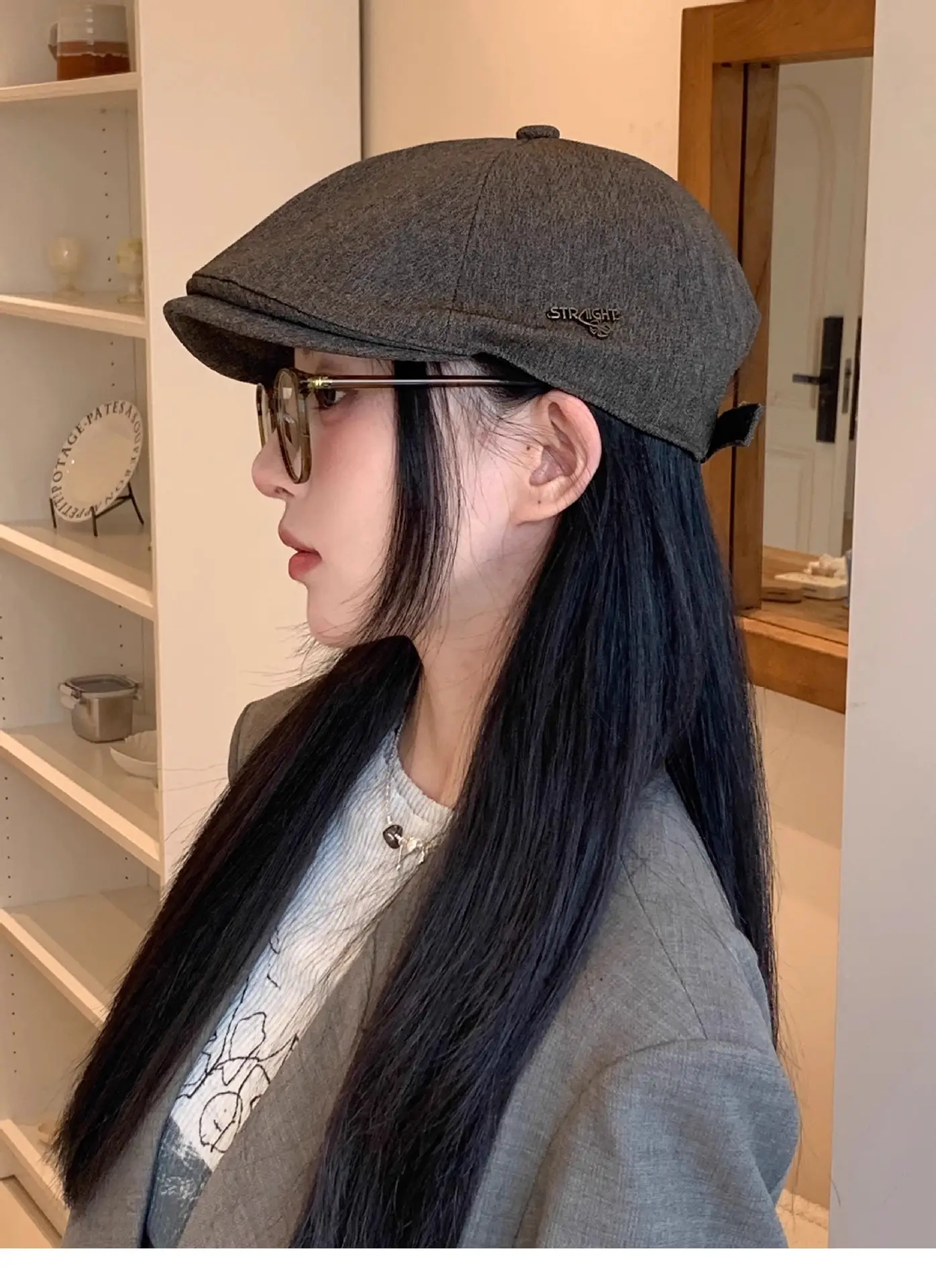 Women White Cap Retro Distressed Spring Autumn Beret Small — feature 8