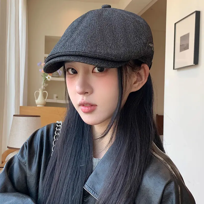 Women White Cap Retro Distressed Spring Autumn Beret Small - Image 2